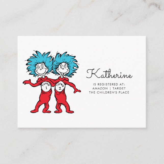 Dr. Seuss Thing One Thing Two | Twins Baby Shower Enclosure Card (Front)