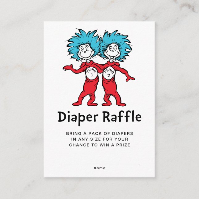 Dr. Seuss Thing One Thing Two Twins Diaper Raffle Enclosure Card (Front)