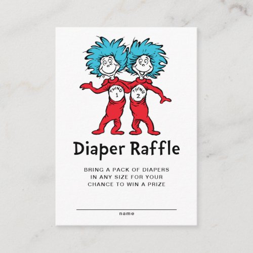 Dr Seuss Thing One Thing Two Twins Diaper Raffle Enclosure Card