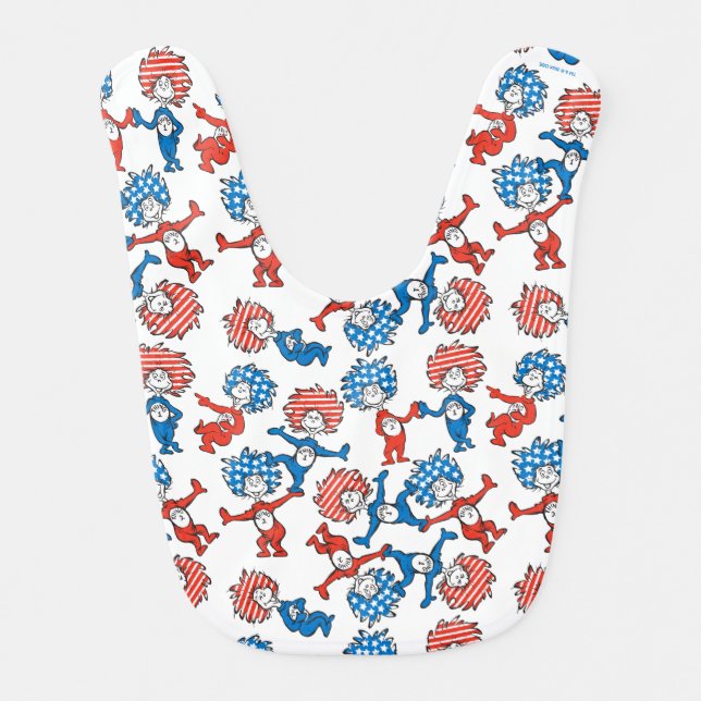 Dr. Seuss | Thing One Thing Two US Flag Pattern Baby Bib (Front)