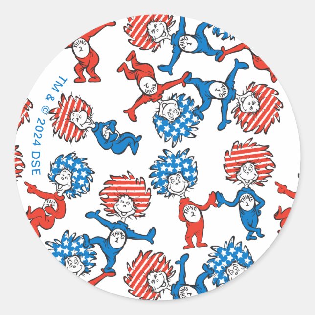 Dr. Seuss | Thing One Thing Two US Flag Pattern Classic Round Sticker (Front)