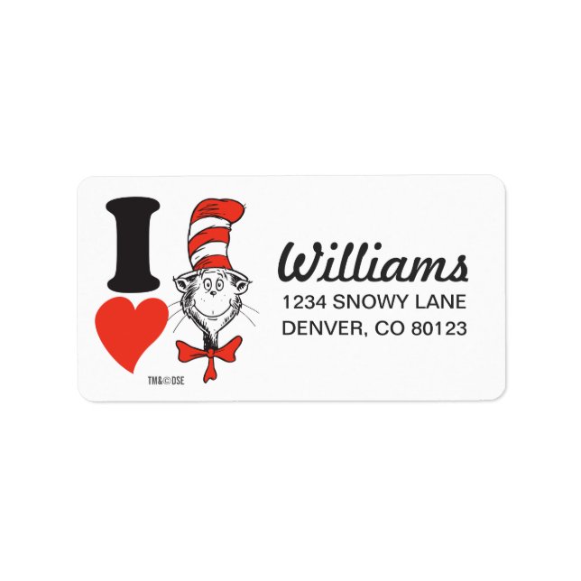 Dr. Seuss Valentine | I Heart Cat in the Hat Label (Front)