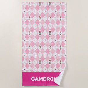 Dr. Seuss Valentine Pink Argyle Cat in the Hat Beach Towel