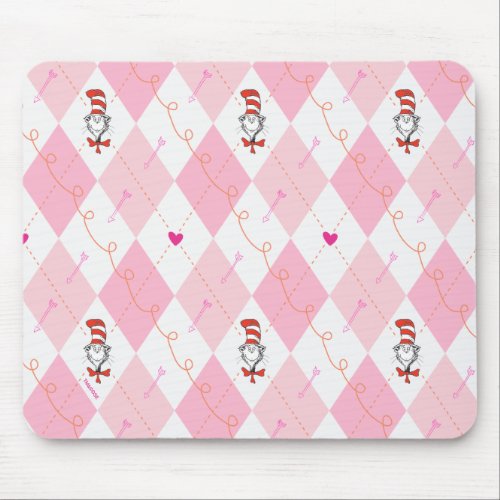 Dr Seuss Valentine  Pink Argyle Cat in the Hat Mouse Pad