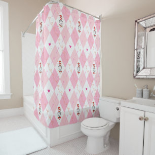 Dr. Seuss Valentine   Pink Argyle Cat in the Hat Shower Curtain