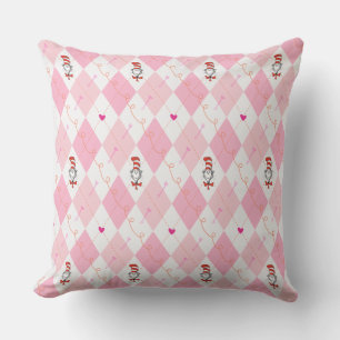 Dr. Seuss Valentine Pink Argyle Cat in the Hat Throw Pillow