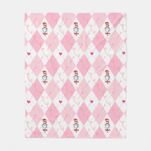 Dr. Seuss Valentine Pink Argyle The Cat in the H Fleece Blanket