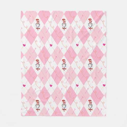 Dr Seuss Valentine  Pink Argyle The Cat in the H Fleece Blanket