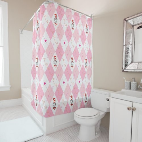 Dr Seuss Valentine  Pink Argyle The Cat in the H Shower Curtain