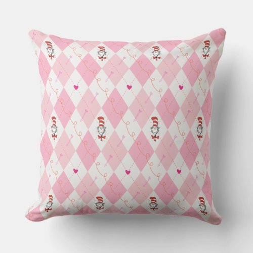 Dr Seuss Valentine  Pink Argyle The Cat in the H Throw Pillow