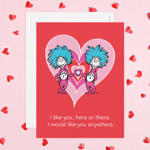 Dr. Seuss Valentine   Thing 1 Thing 2 Holiday Postcard