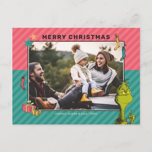 Dr Seuss  Vintage Grinch Family Photo Holiday Postcard