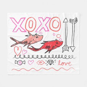 Dr. Seuss XOXO Valentine Fish Love Design Fleece Blanket