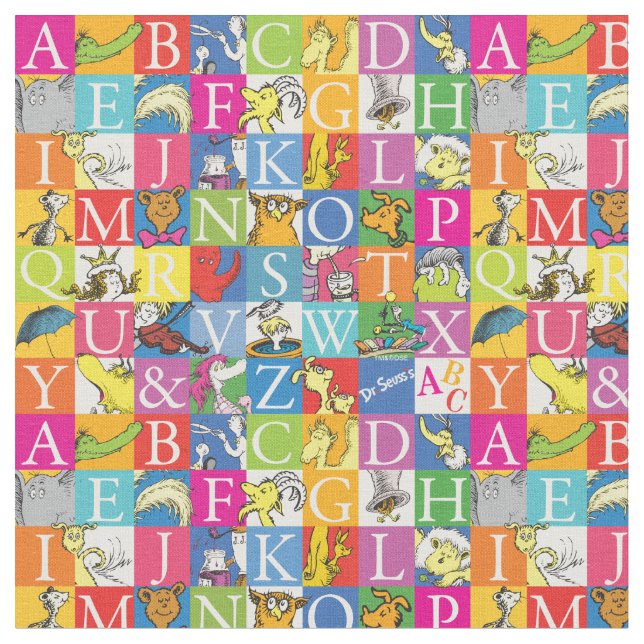 Dr. Seuss's ABC Colorful Block Letter Pattern Fabric (Close Up)