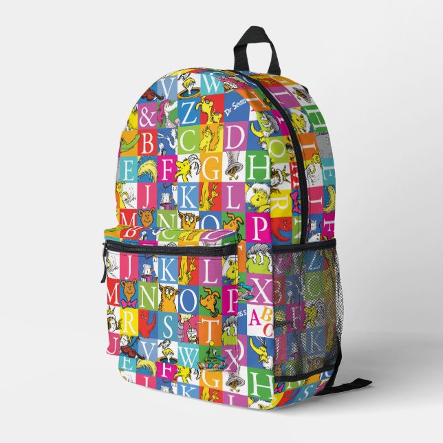 Dr. Seuss's ABC Colorful Block Letter Pattern Printed Backpack (Back Corner Right)