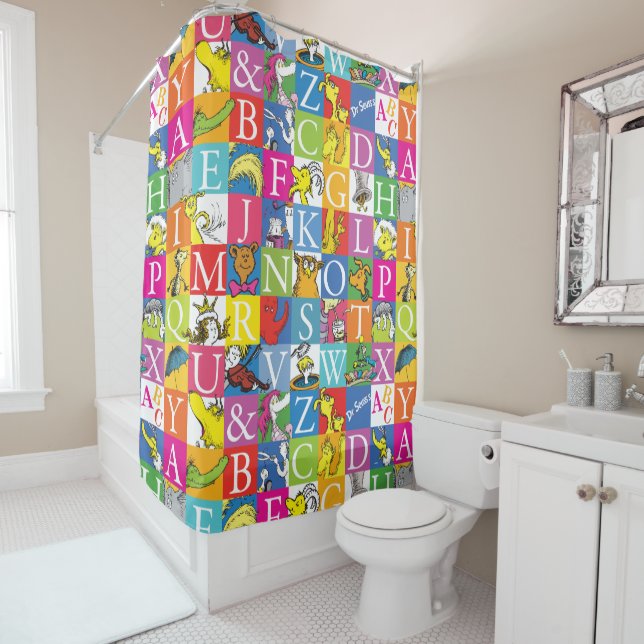 Dr. Seuss's ABC Colorful Block Letter Pattern Shower Curtain (In Situ)