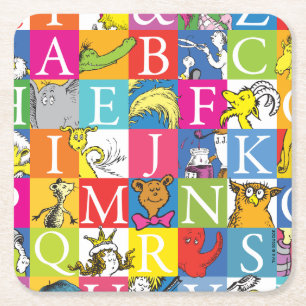 Dr. Seuss's ABC Colorful Block Letter Pattern Square Paper Coaster