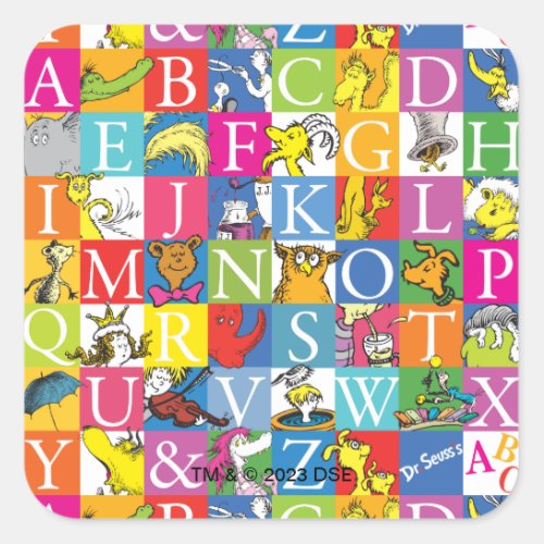 Dr Seusss ABC Colorful Block Letter Pattern Square Sticker