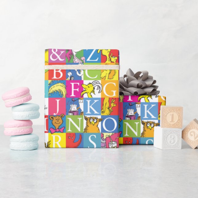 Dr. Seuss's ABC Colorful Block Letter Pattern Wrapping Paper (Baby Shower)