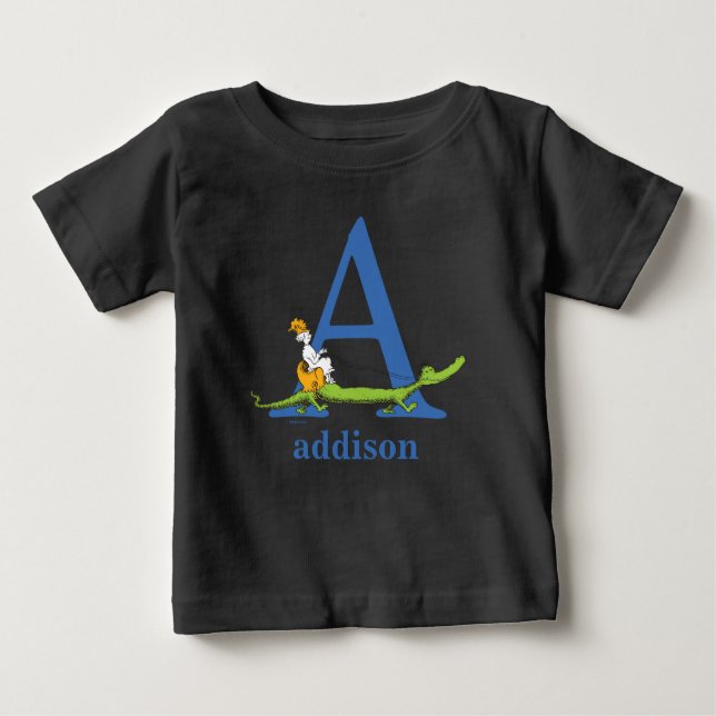 Dr. Seuss's ABC: Letter A  - Blue | Add Your Name Baby T-Shirt (Front)