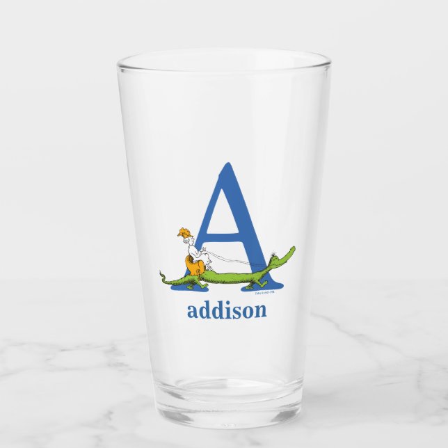 Dr. Seuss's ABC: Letter A  - Blue | Add Your Name Glass (Front)
