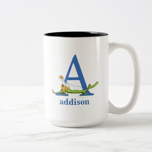 Dr Seusss ABC Letter A  _ Blue  Add Your Name Two_Tone Coffee Mug