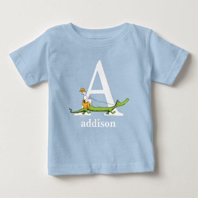 Dr. Seuss's ABC: Letter A - White | Add Your Name Baby T-Shirt (Front)