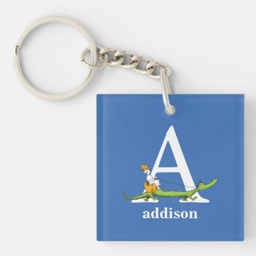 Dr Seusss ABC Letter A _ White  Add Your Name Keychain