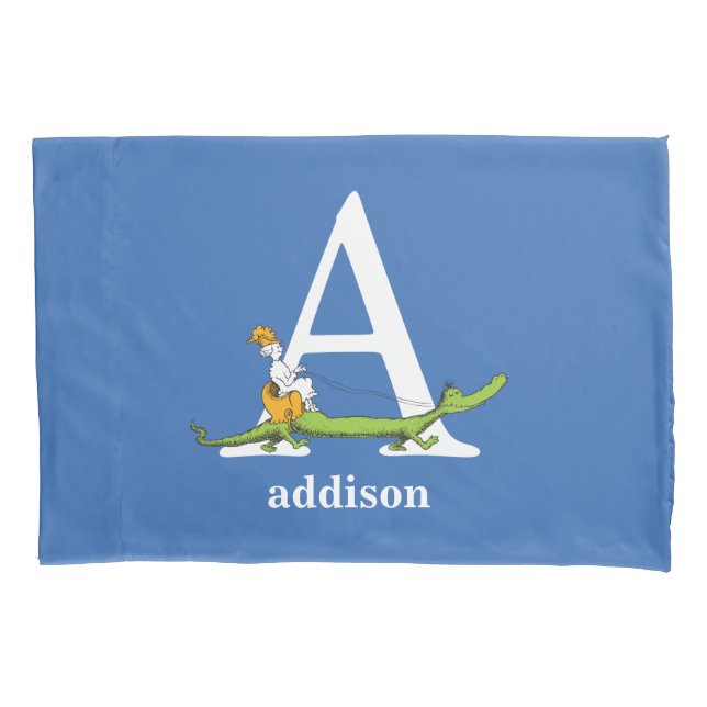 Dr. Seuss's ABC: Letter A - White | Add Your Name Pillow Case (Front)