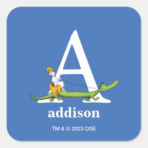 Dr Seusss ABC Letter A _ White  Add Your Name Square Sticker