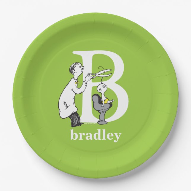 Dr. Seuss's ABC: Letter B - White | Add Your Name Paper Plates (Front)