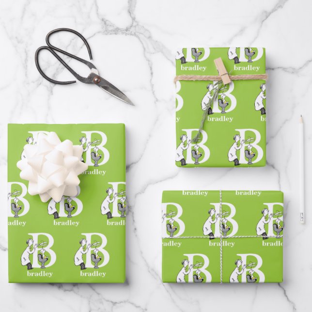 Dr. Seuss's ABC: Letter B - White | Add Your Name Wrapping Paper Sheets (Front)
