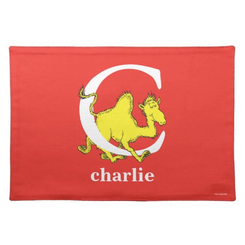 Dr Seusss ABC Letter C _ White  Add Your Name Cloth Placemat