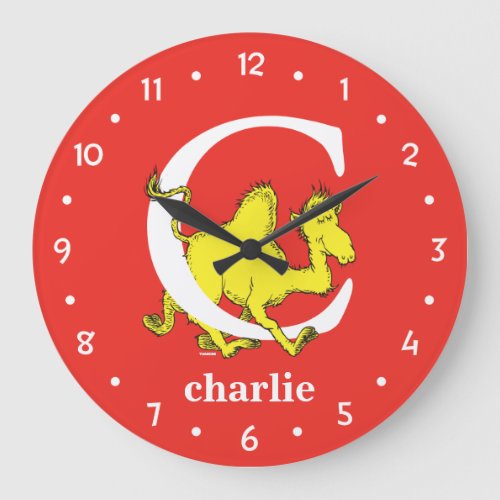 Dr Seusss ABC Letter C _ White  Add Your Name Large Clock