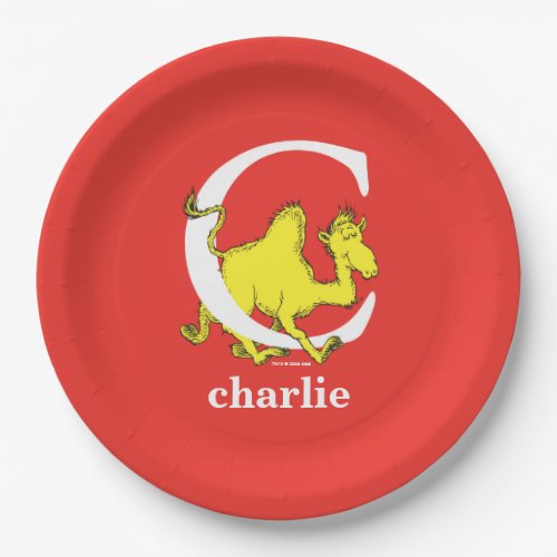 Dr Seusss ABC Letter C _ White  Add Your Name Paper Plates