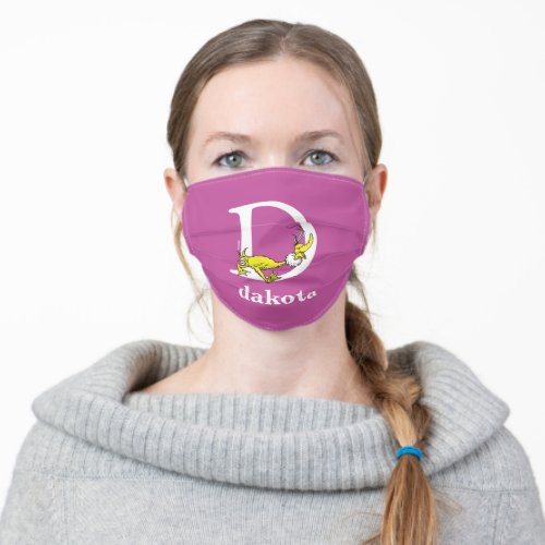 Dr Seusss ABC Letter D _ White  Add Your Name Adult Cloth Face Mask