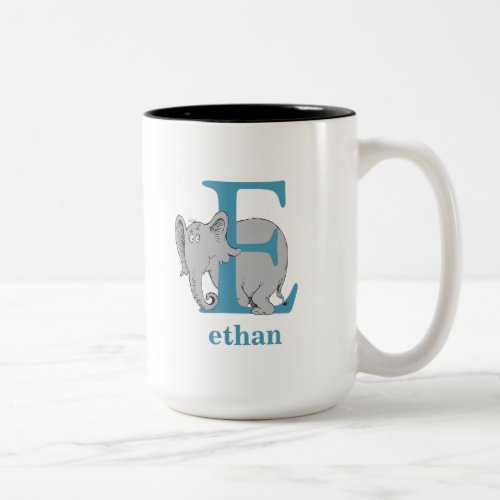 Dr Seusss ABC Letter E _ Blue  Add Your Name Two_Tone Coffee Mug