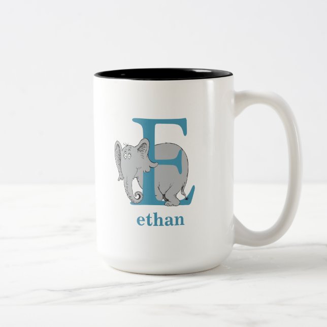 Dr. Seuss's ABC: Letter E - Blue | Add Your Name Two-Tone Coffee Mug (Right)