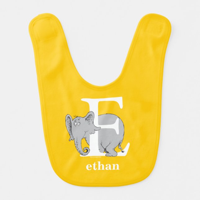 Dr. Seuss's ABC: Letter E - White | Add Your Name Baby Bib (Front)
