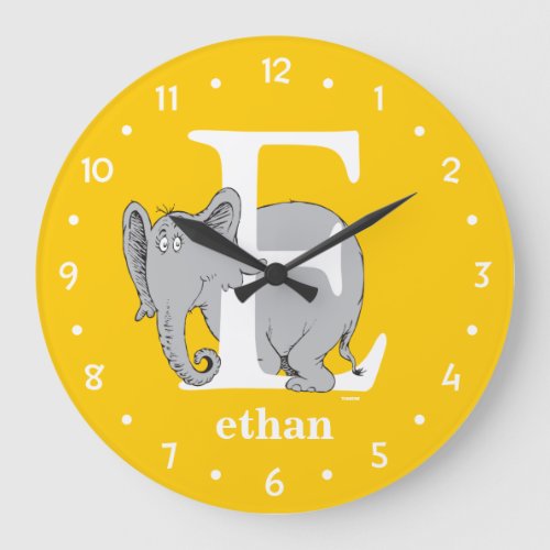 Dr Seusss ABC Letter E _ White  Add Your Name Large Clock