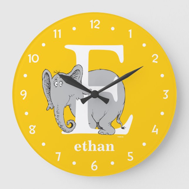 Dr. Seuss's ABC: Letter E - White | Add Your Name Large Clock (Front)
