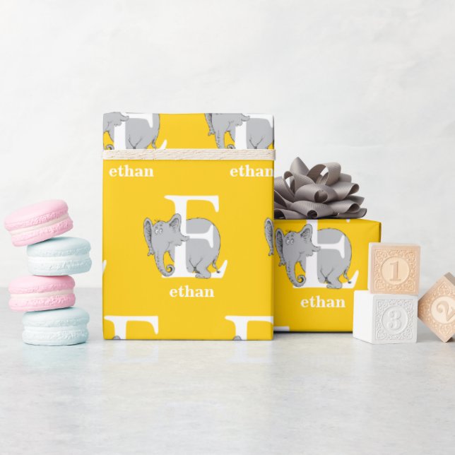 Dr. Seuss's ABC: Letter E - White | Add Your Name Wrapping Paper (Baby Shower)