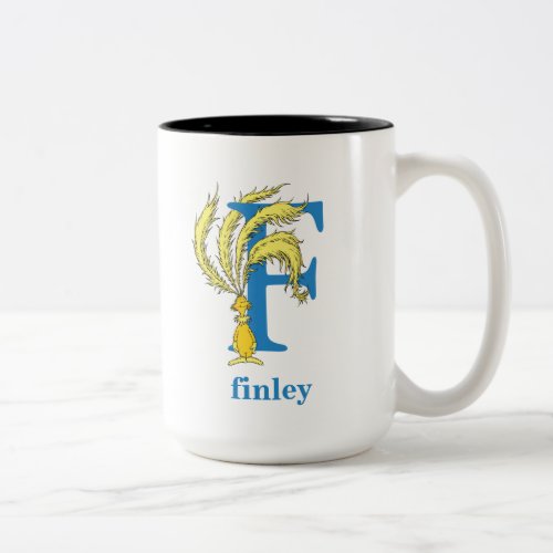 Dr Seusss ABC Letter F _ Blue  Add Your Name Two_Tone Coffee Mug