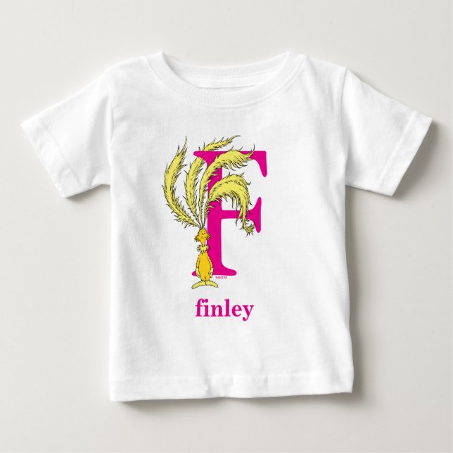Dr. Seuss's ABC: Letter F - Pink | Add Your Name Baby T-Shirt (Front)