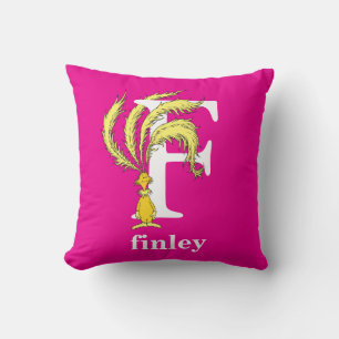 Dr. Seuss's ABC: Letter F - White Add Your Name Throw Pillow