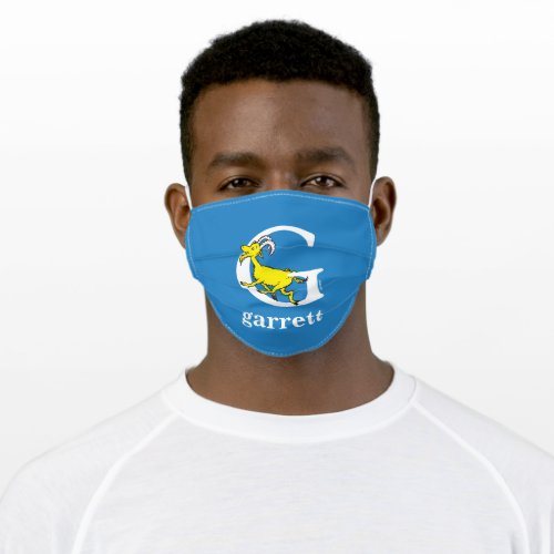Dr Seusss ABC Letter G _ White  Add Your Name Adult Cloth Face Mask