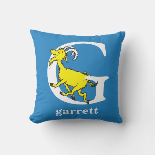 Dr Seusss ABC Letter G _ White  Add Your Name Throw Pillow