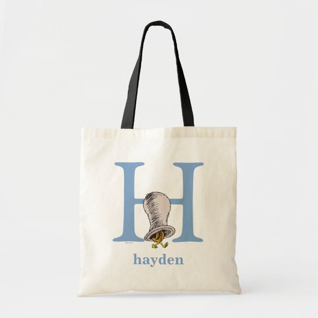 Dr. Seuss's ABC: Letter H - Blue | Add Your Name Tote Bag (Front)