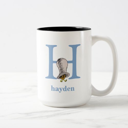 Dr Seusss ABC Letter H _ Blue  Add Your Name Two_Tone Coffee Mug
