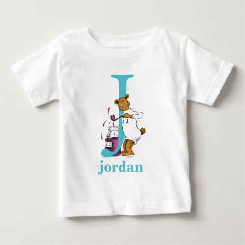 Dr Seusss ABC Letter J _ Teal  Add Your Name Baby T_Shirt